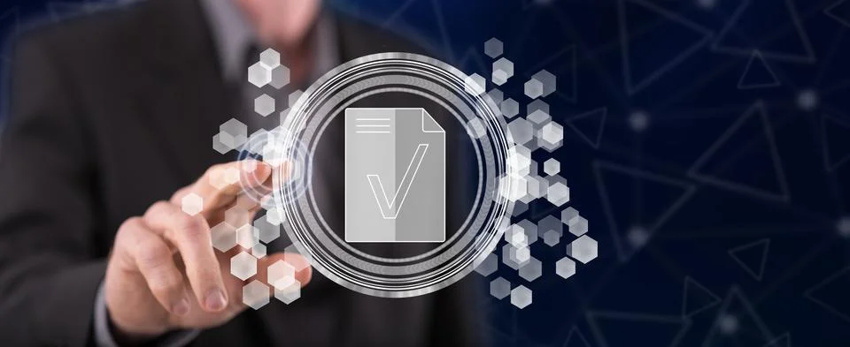 Man touching a document validation concept Fotos de archivo