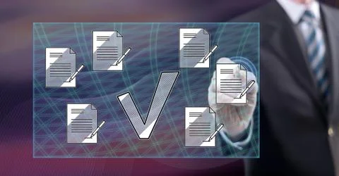 Man touching a document validation concept Fotos de archivo