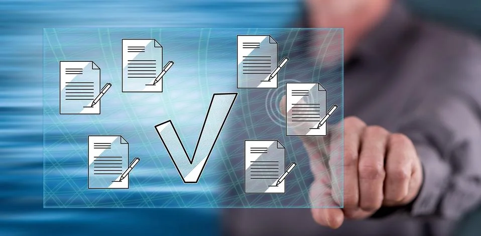 Man touching a document validation concept Fotos de archivo