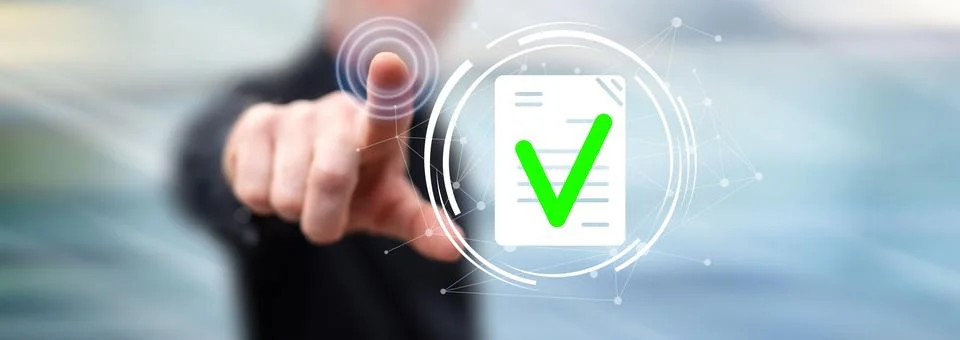 Man touching a document validation concept Foto stock