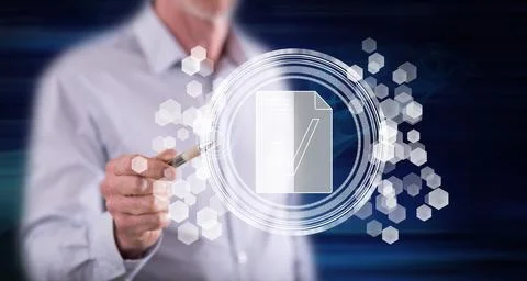 Man touching a document validation concept 스톡 사진