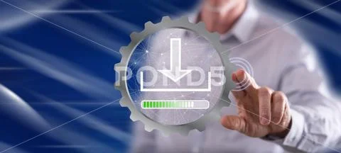 Man touching a download concept Stock Photos