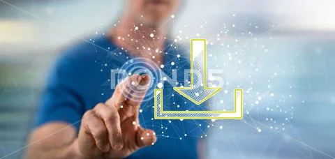 Man touching a download concept Stock Photos