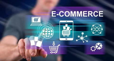 Man touching an e-commerce concept 스톡 사진