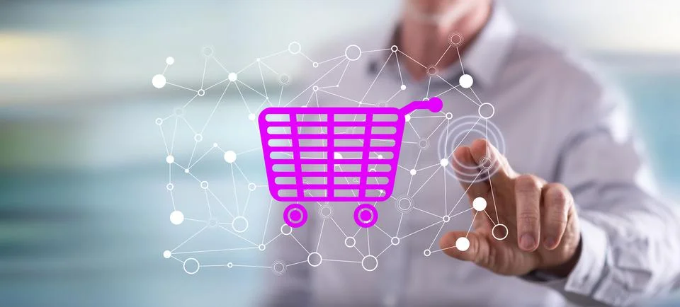 Man touching an e-commerce concept Stock-Fotos