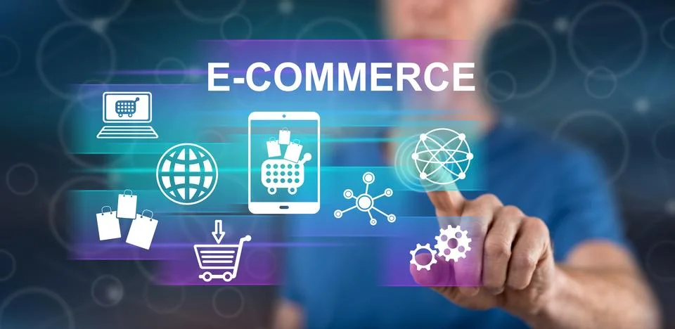 Man touching an e-commerce concept Stock-Fotos