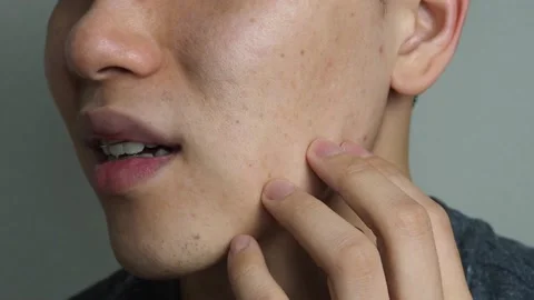 Man touching face, looking depression and not confident Stock Footage 130067744