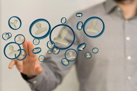 Man touching a floating render of people icons Stock Photos