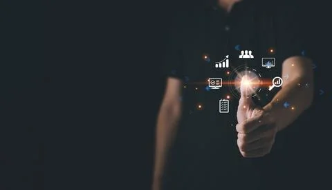 Man touching futuristic digital processing of biometric identification finger Stock-Fotos