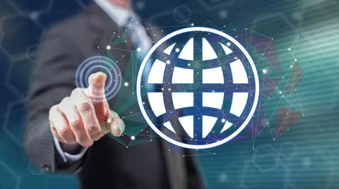 Man touching a global network concept Stock Photos