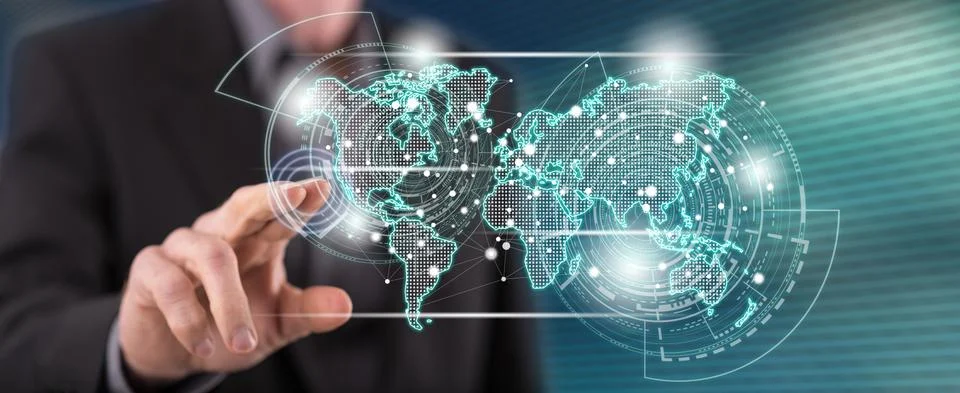 Man touching a global network technology concept Stock-Fotos