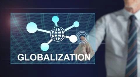 Man touching a globalization concept Stock Photos