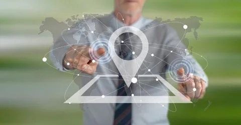 Man touching a gps concept Stock Photos