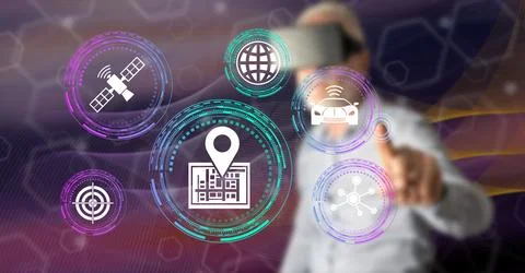 Man touching a gps concept Stock Photos