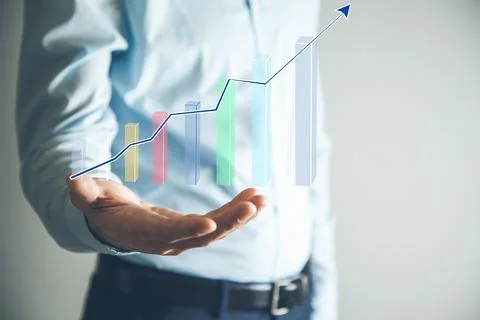 Man touching graph in screen Stock Photos