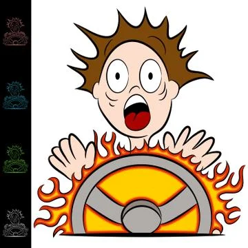 Man touching a hot steering wheel Stock Illustration