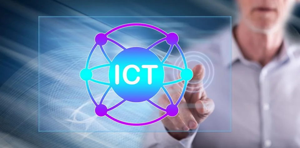 Man touching an ict concept 库存照片