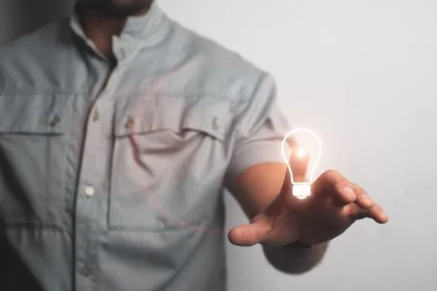 Man touching imaginary screen with his finger. Creative idea concept, Stock Photos