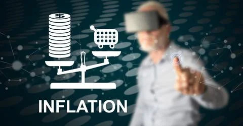 Man touching an inflation concept Stock Photos