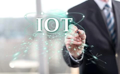 Man touching an iot concept 스톡 사진