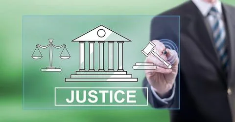 Man touching a justice concept Stock Photos