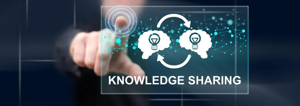 Man touching a knowledge sharing concept Stock Photos