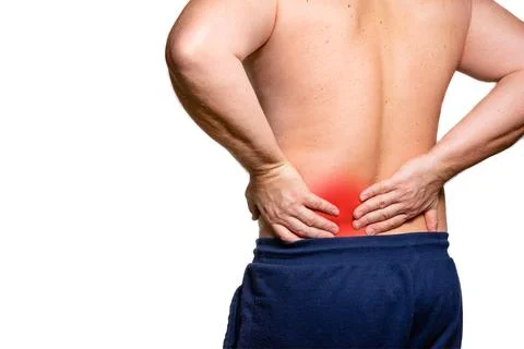 Man Touching Lower Back With Pain Stock Photos