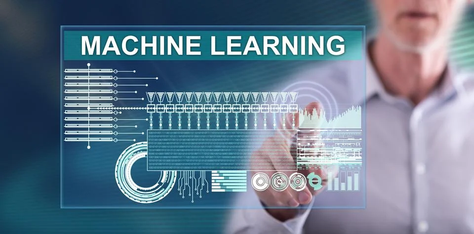 Man touching a machine learning concept Stock Photos