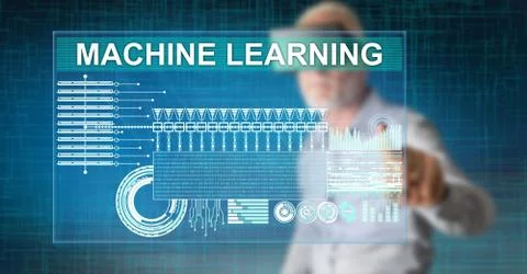 Man touching a machine learning concept Stock Photos