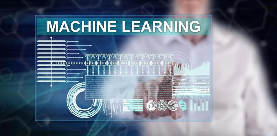 Man touching a machine learning concept Stock Photos