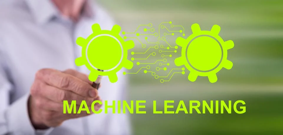 Man touching a machine learning concept Stock Photos