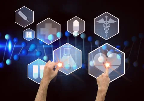 Man touching medical interface design Stock Photos