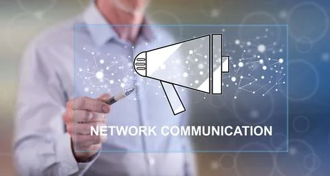Man touching a network communication concept Stock Photos