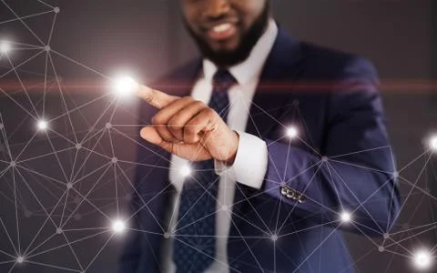 Man touching network connections at lightning point Stock Photos