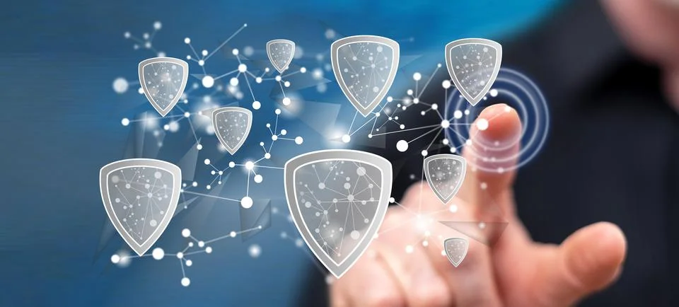 Man touching a network security concept 写真素材