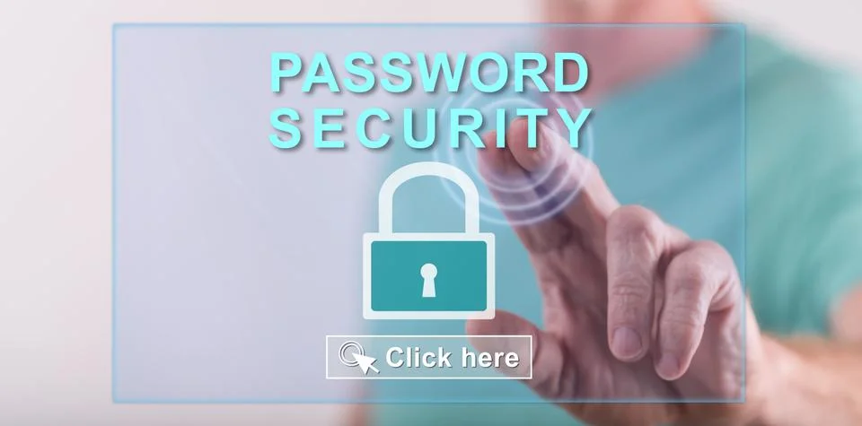 Man touching a password security concept on a touch screen Stock Photos