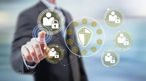 Man touching a personal data security concept 写真素材