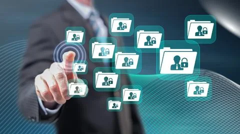 Man touching a personal data security concept Stock Photos