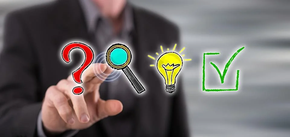 Man touching a problem solving concept Stock Photos