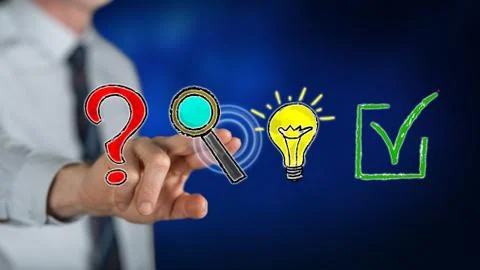 Man touching a problem solving concept Stock Photos
