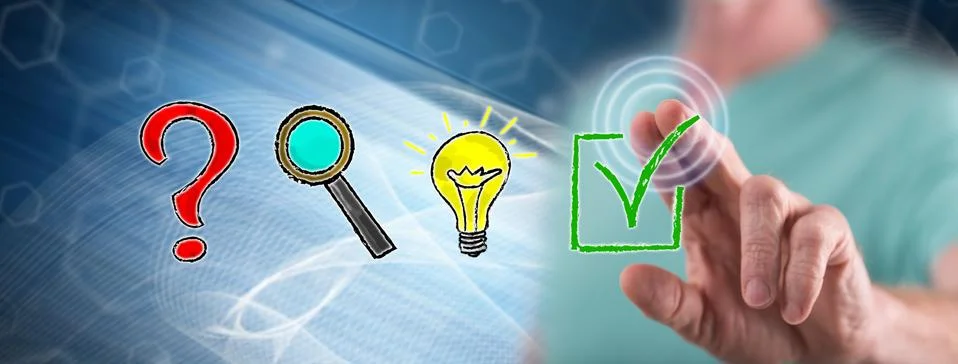 Man touching a problem solving concept Stock Photos