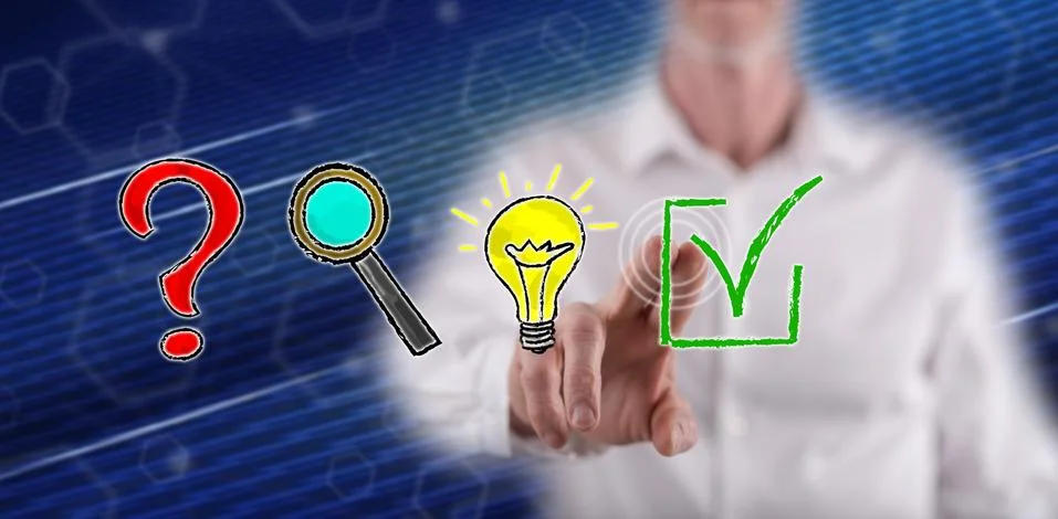 Man touching a problem solving concept Foto stock