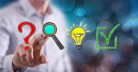 Man touching a problem solving concept Stock Photos