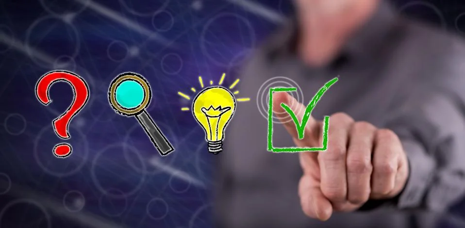 Man touching a problem solving concept Stock Photos