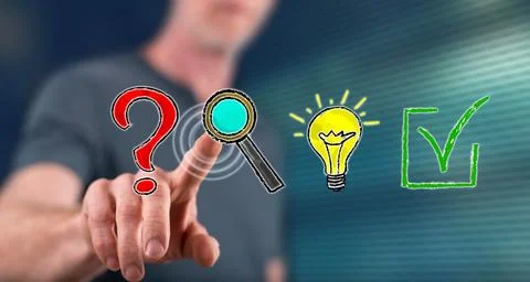 Man touching a problem solving concept Stock Photos