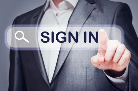 Man Touching Sign In Button On Virtual Screen Stock Photos