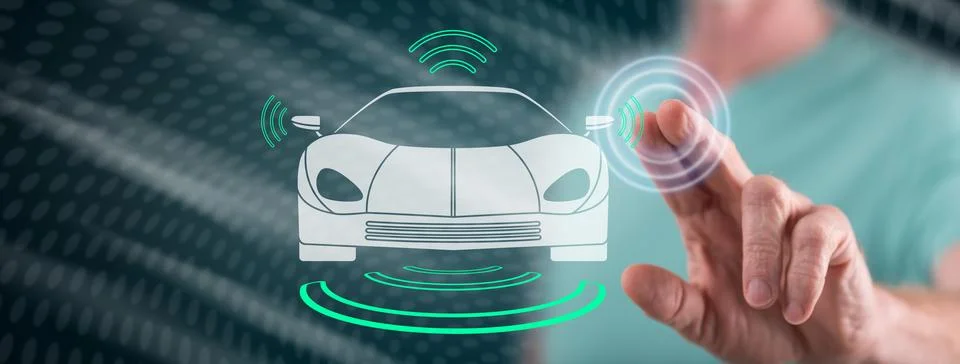 Man touching a smart car concept Foto stock