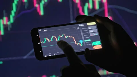 Man Touching Smartphone Screen, Browse Digital Exchange Market Data Stock Footage 175443639