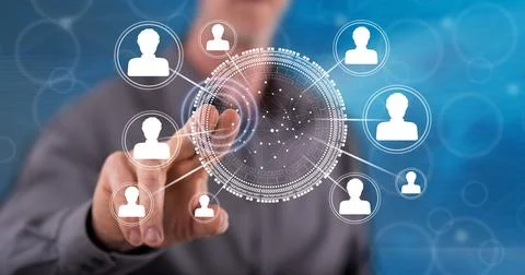 Man touching a social network 스톡 사진