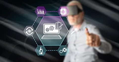 Man touching a software testing concept Stock Photos